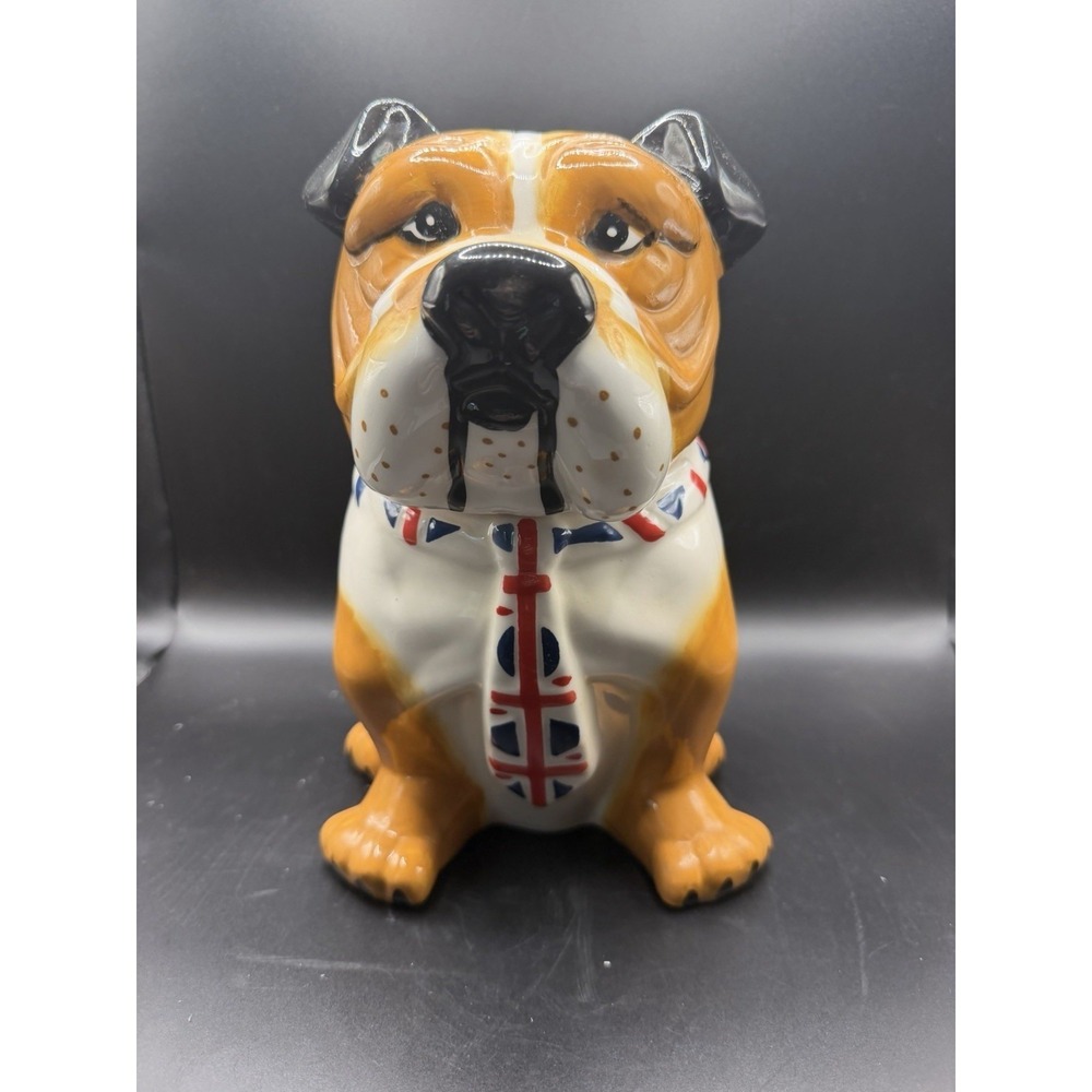 English‎ Bulldog With Union Jack Tie Dog Cookie Jar UK Ceramic 9.25" Treat Jar
